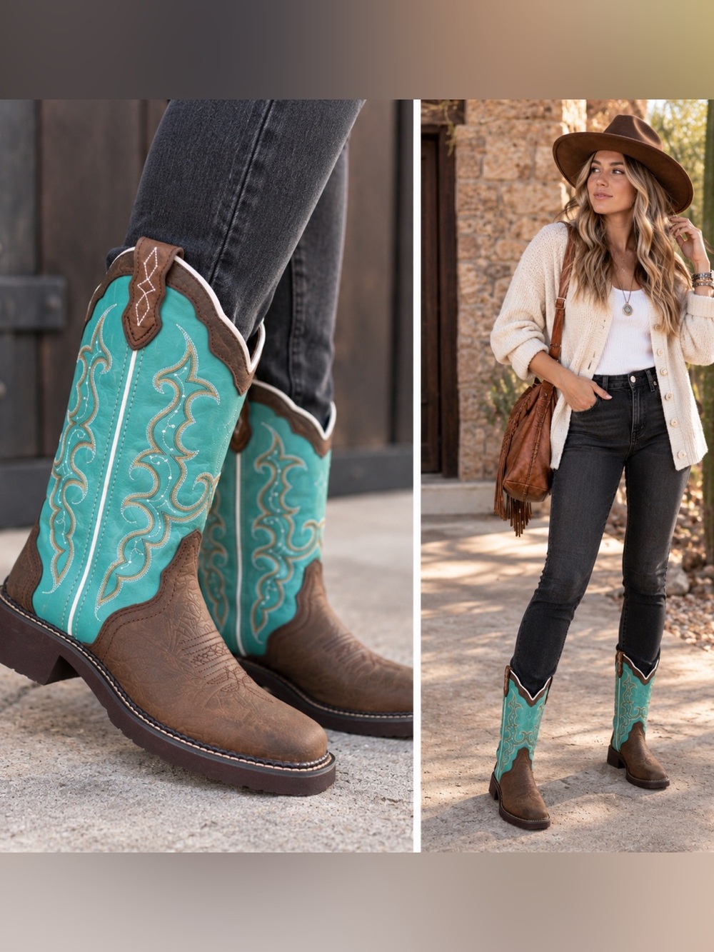 Justin Gypsy Raya turquoise cowgirl boots square toe NEW 6.5 READ Description